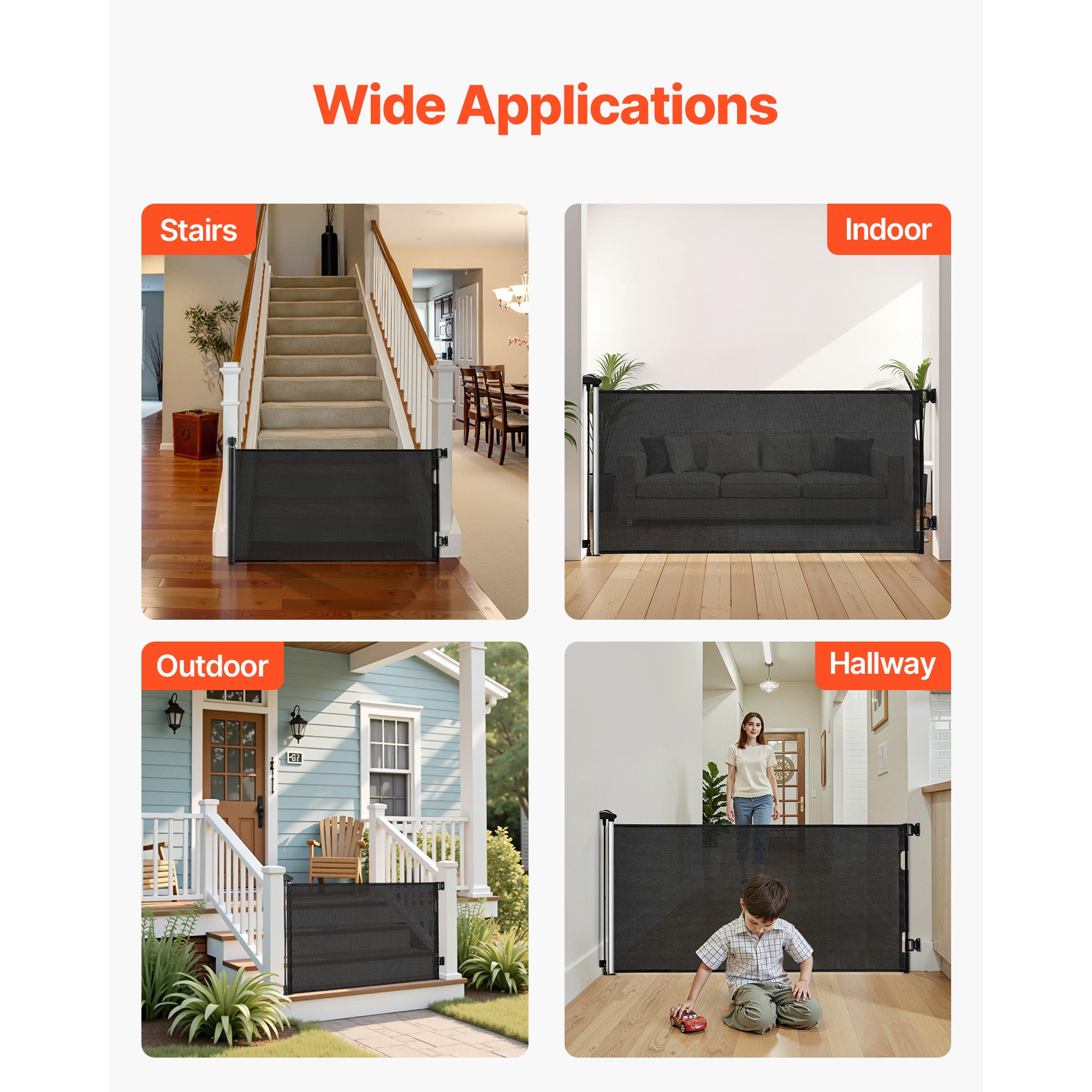 Retractable Baby Gate, Extends to 72.8 inch Wide, 31.3 inch Tall, with Security Lock, Easy to Use, Walk Through Without Tripp