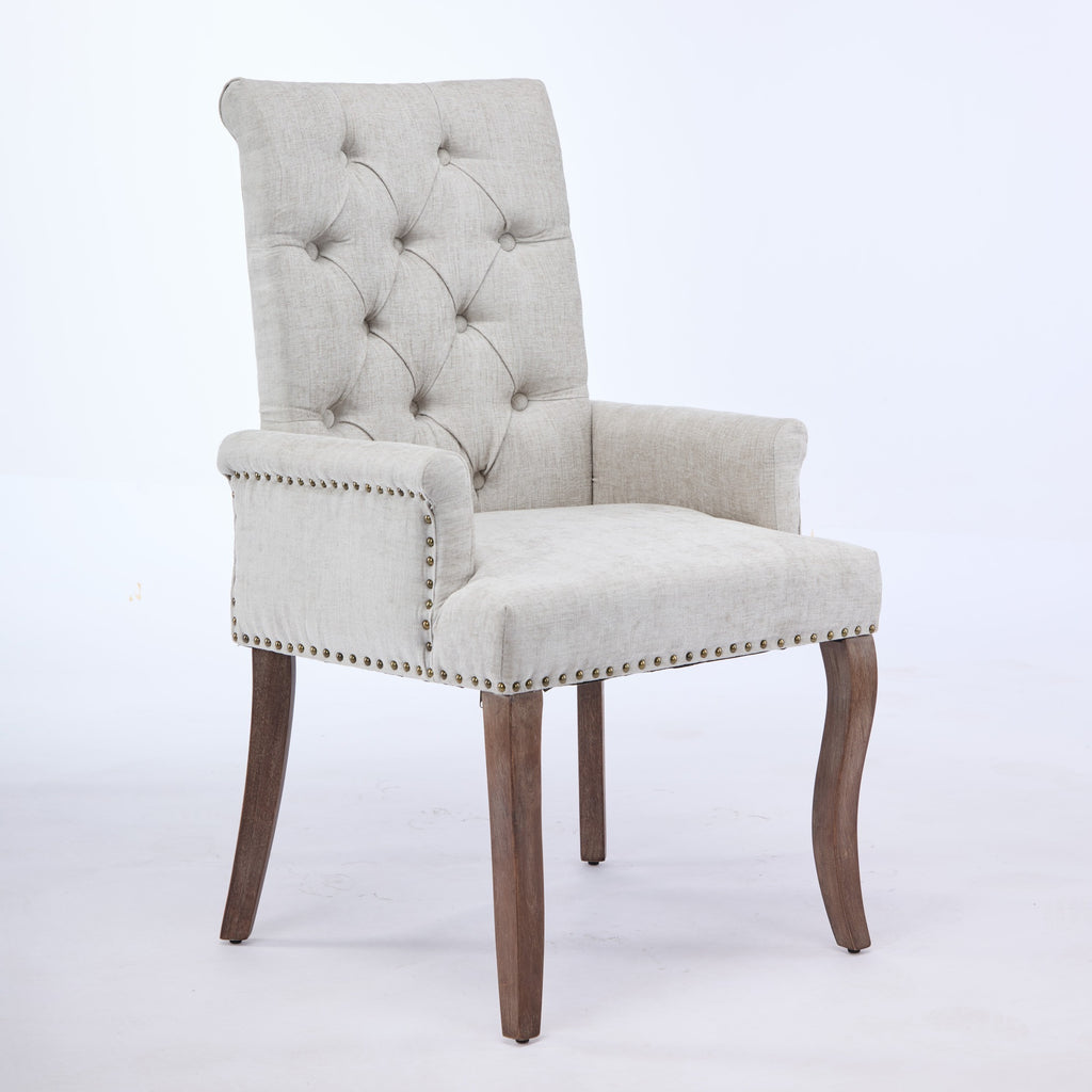 Upholstered Chenille Fabric Accent Dining Chair, Curved Solid Wood Legs, Elegant Tufted Club Dining Room Kitchen Room Arm Dining Chair, Single Pack,Beige,SW1895BG - Grand Goldman Shop