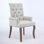 Upholstered Chenille Fabric Accent Dining Chair, Curved Solid Wood Legs, Elegant Tufted Club Dining Room Kitchen Room Arm Dining Chair, Single Pack,Beige,SW1895BG - Grand Goldman Shop