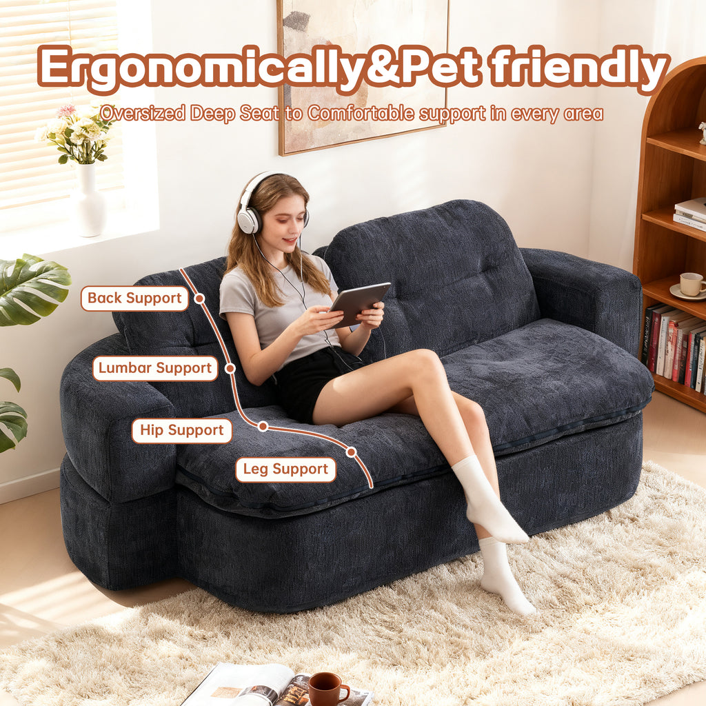 Modern Floor Sofa with 2 Pillows,Convertible Corduroy Fabric Foam-Filled Sleeper Sofa Bed, no assembly required,Convertible Sofa Cushion Unfolds into Quilt,Folding Mattress for Living Room,Playroom - Grand Goldman Shop