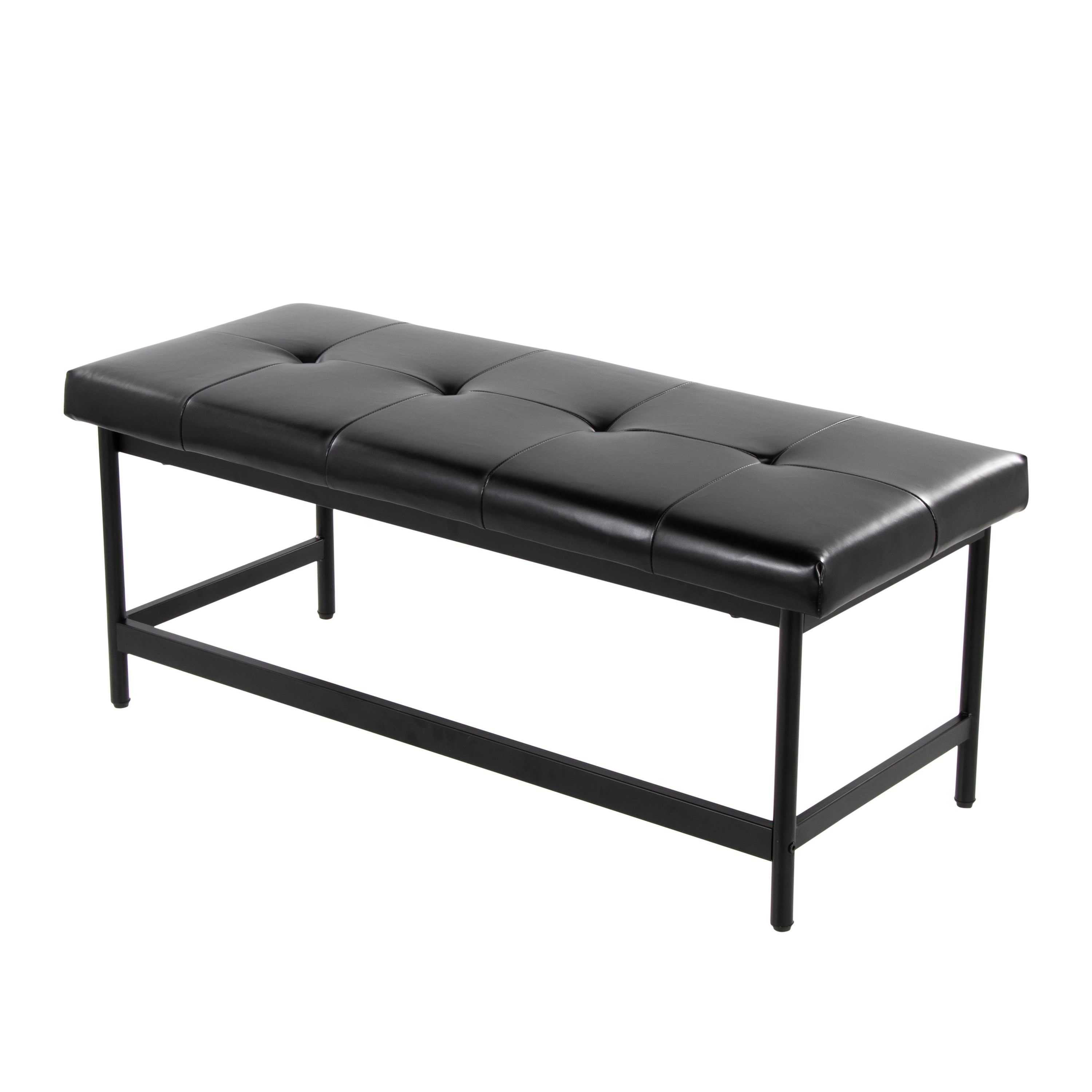 Bench in Black Metal and Black Faux Leather - Grand Goldman Shop