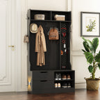 Hall Tree with 6 Hooks,Coat Hanger, Entryway Bench, Storage Bench,for Entrance, Hallwa,black - Grand Goldman Shop