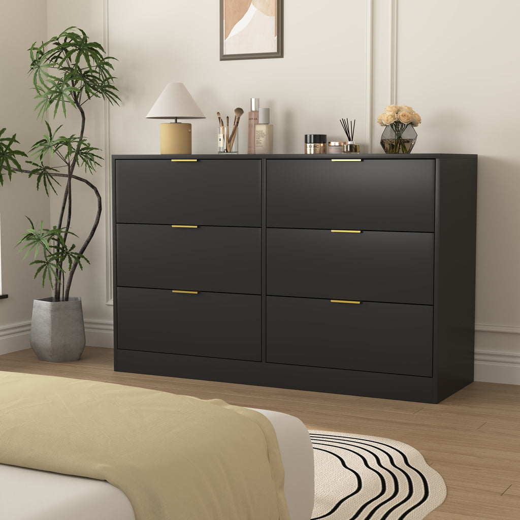 Simply Modern 6-Drawer Dresser, Chest of Drawers for Bedroom, Living Room, Hallway, and Entryway - Large Storage Cabinet Black - Grand Goldman Shop
