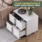 Modern End Table with Drawers, Elegant Nightstand with Metal Foot,Wood Bedside Table with Mirrored Metal Handles,Sofa Side End Table for Bedroom Living Room Office,White - Grand Goldman Shop