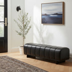 Indoor Dining Bench with Black PU Fabric Upholstery and Rubber Wood Legs, Comfortable Seating for Dining Room or Living Area - Grand Goldman Shop