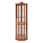 Glass Cabinet Lighted Corner Cabinet Corner Display Curio Cabinet, Glass Display With Light(Included)Bar Cabinet,Wine Cabinet with Adjustable Glass Shelves Carved Decoration OAK Light(Included) - Grand Goldman Shop