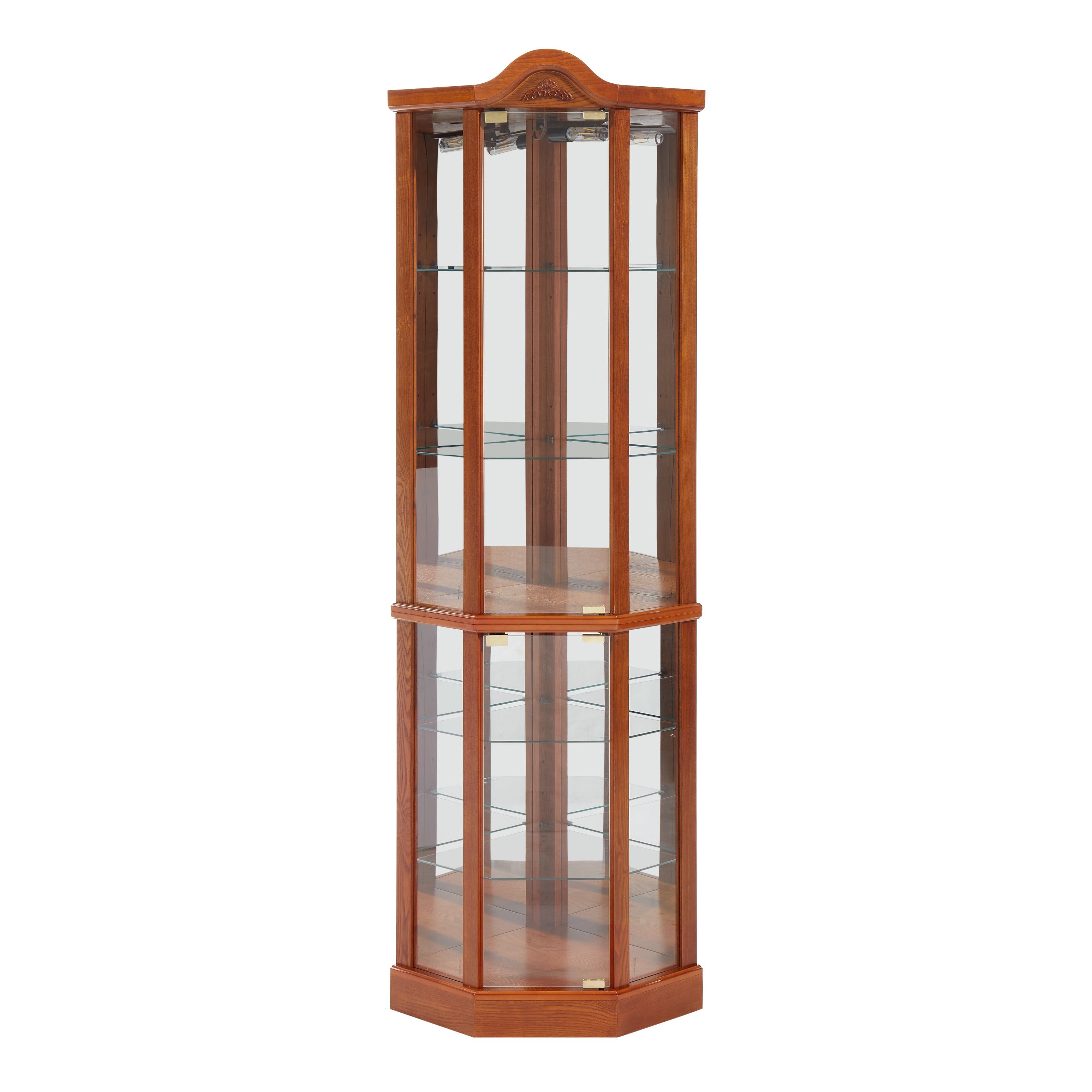 Glass Cabinet Lighted Corner Cabinet Corner Display Curio Cabinet, Glass Display With Light(Included)Bar Cabinet,Wine Cabinet with Adjustable Glass Shelves Carved Decoration OAK Light(Included) - Grand Goldman Shop