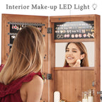 Solid Wood Jewelry Armoire Organizer Cabinet with Full-Length Mirror, Brown, Wall-Mounted Lockable with LED Light, 47.5x14.3 in - Grand Goldman Shop