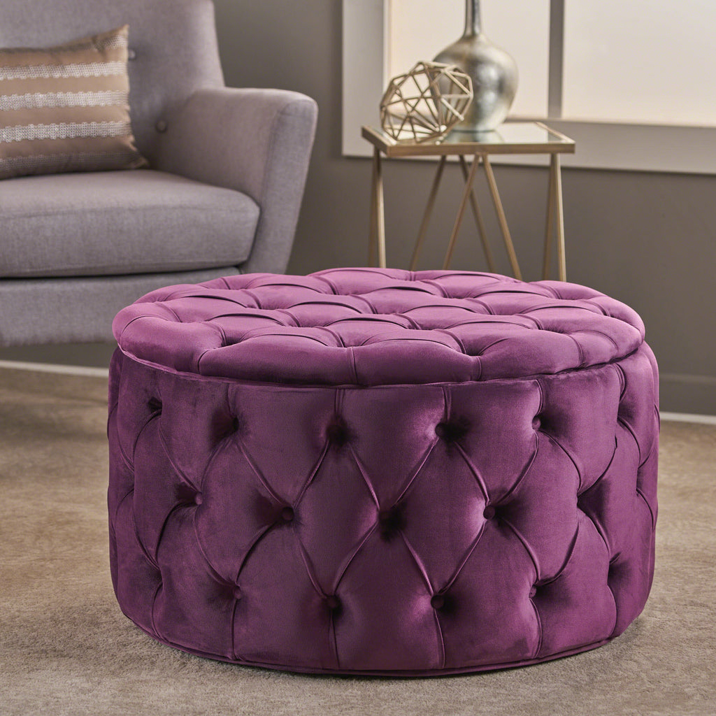 Modern Glam Ottoman Velvet Fuchsia 29.5-Inch - Grand Goldman Shop