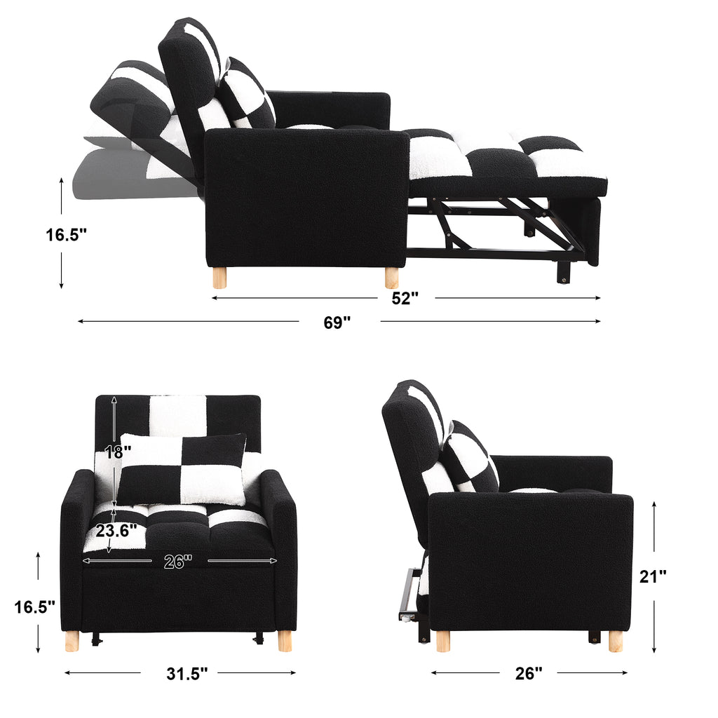 Convertible Sleeper Sofa Chair Bed, Adjustable Chair with Pillow, Multi-Functional Sleeper Chair with Soft Teddy Fabric for Living Room, Dorm, Apartment, Bedroom or Office - Grand Goldman Shop