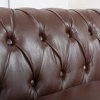 Dark Brown PU Rolled Arm Chesterfield Three Seater Sofa with Solid Wood Frame and Birch Legs - Grand Goldman Shop