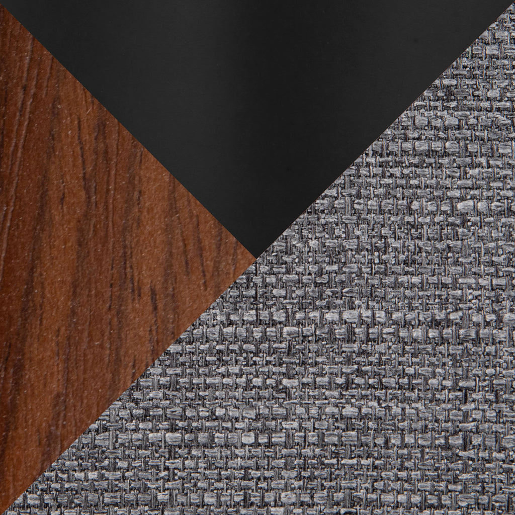 Contemporary Office Chair in Black Metal, Walnut Wood, and Grey Fabric - Grand Goldman