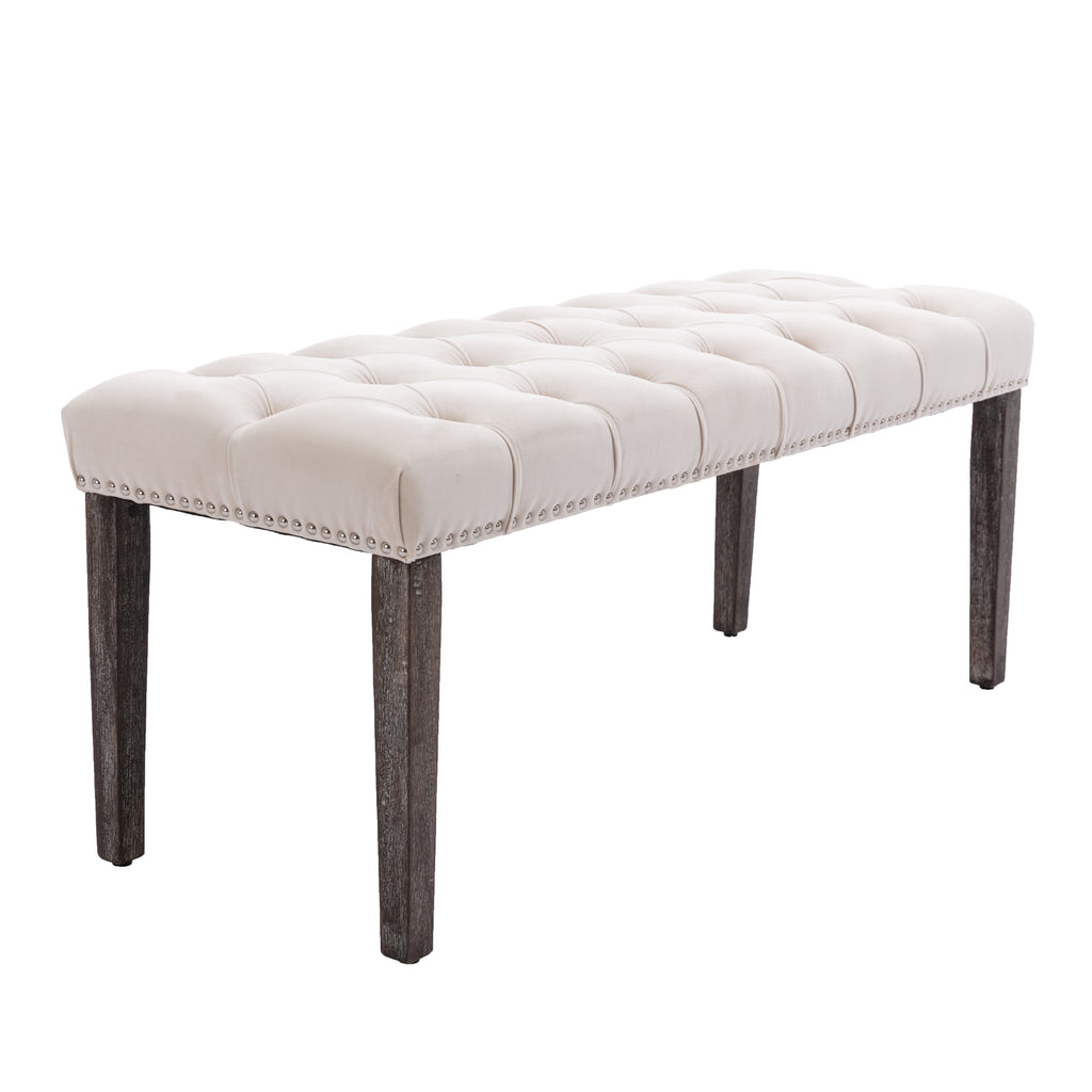 Heng Ming Upholstered Tufted Bench Ottoman , Velvet Dining Bench Bedroom Bench  Footrest Stool Accent Bench for Entryway Dining Room Living Room, Beige - Grand Goldman Shop