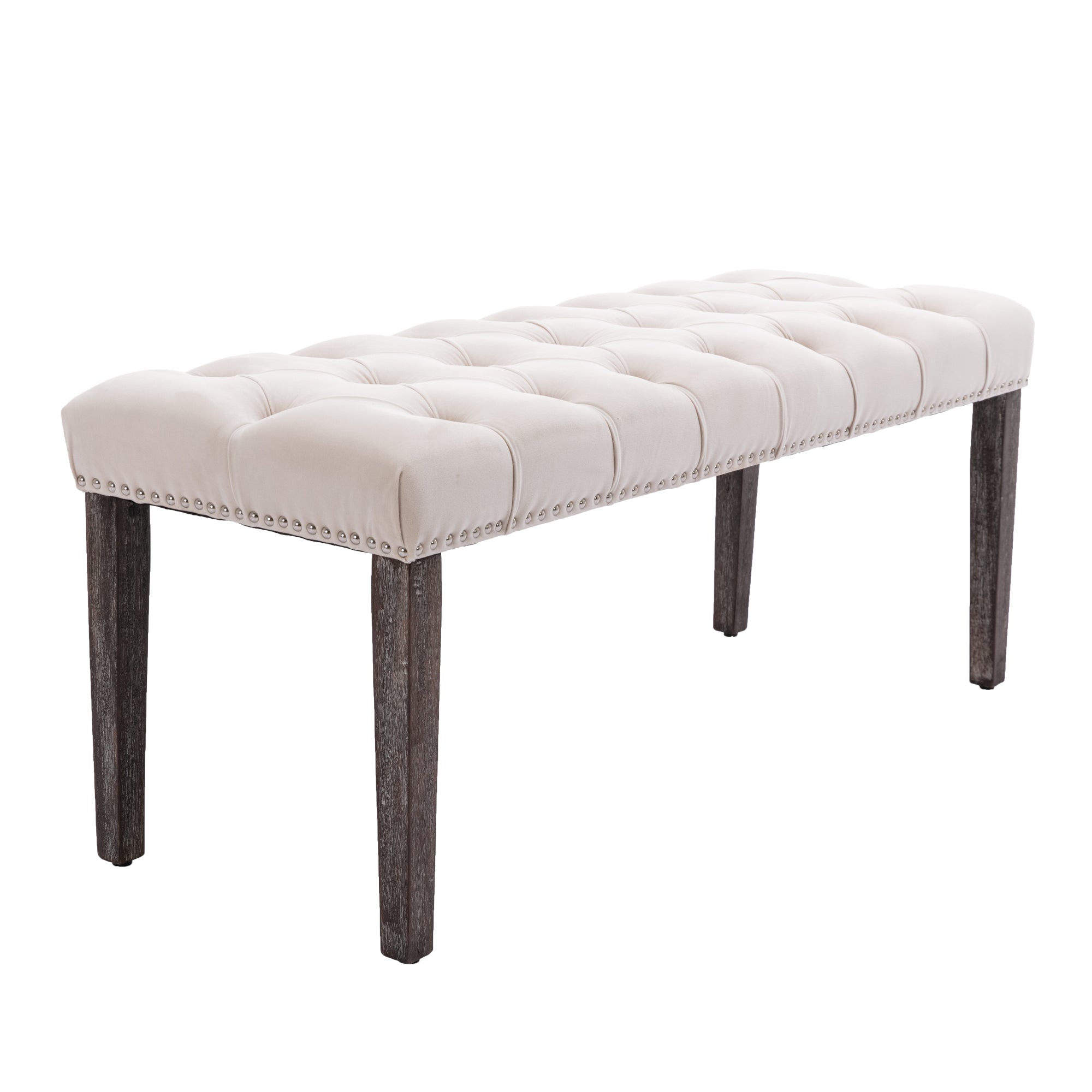 Heng Ming Upholstered Tufted Bench Ottoman , Velvet Dining Bench Bedroom Bench  Footrest Stool Accent Bench for Entryway Dining Room Living Room, Beige - Grand Goldman Shop