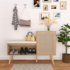 2-in-1 Shoe Storage Bench with Adjustable Shelves, Antique Natural Rattan Finish, PP Rattan and Wood Construction, Modern Entryway Organizer, 39.4 x 27.6 x 11.8 inches - Grand Goldman Shop