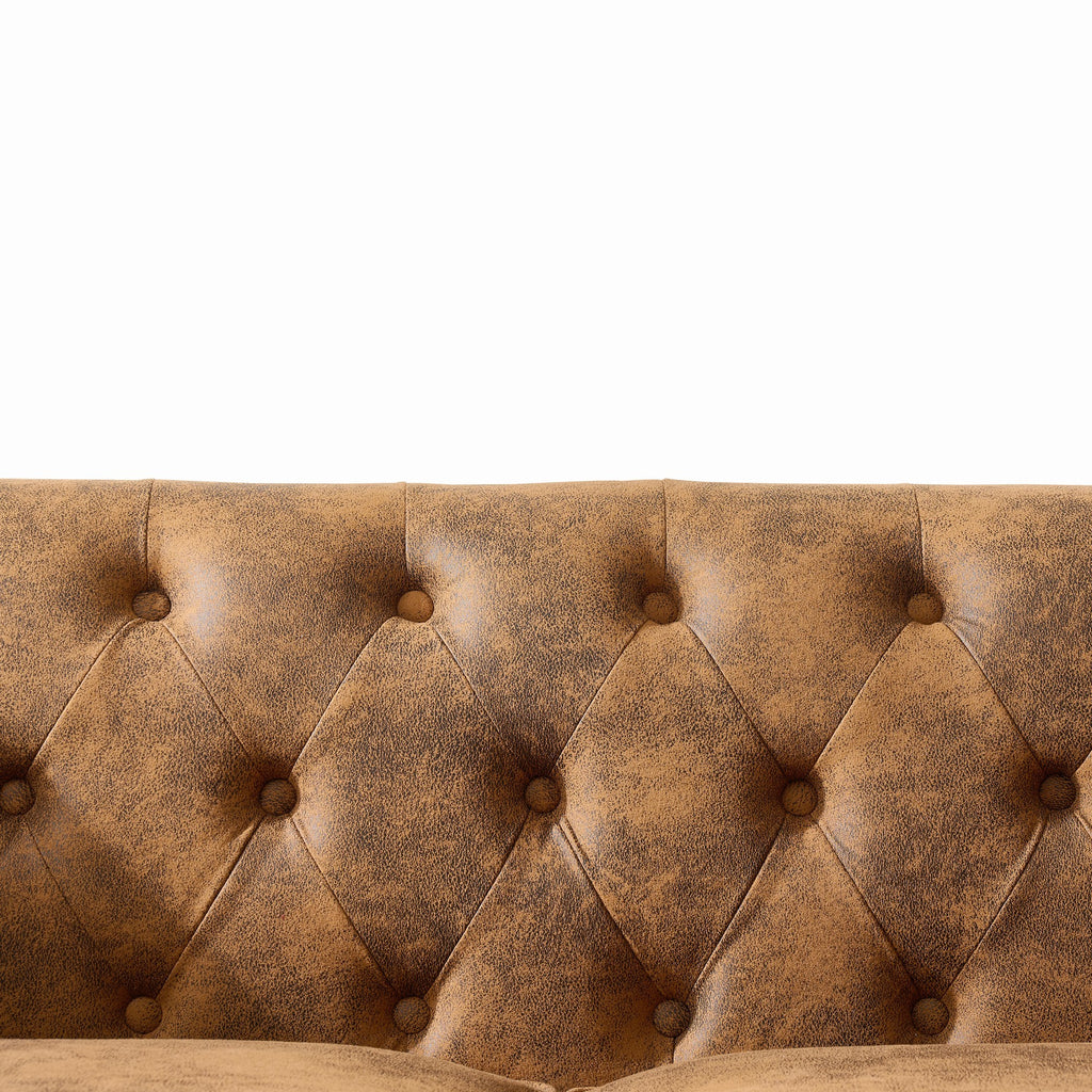 63'Chesterfield ‌tech Fabric Sofa,High-tech Fabric Roll Armrest Sofa,Upholstered Mid Century Modern Couch,2 Seater Couch for Living Room, Office, Apartment, Brown - Grand Goldman Shop