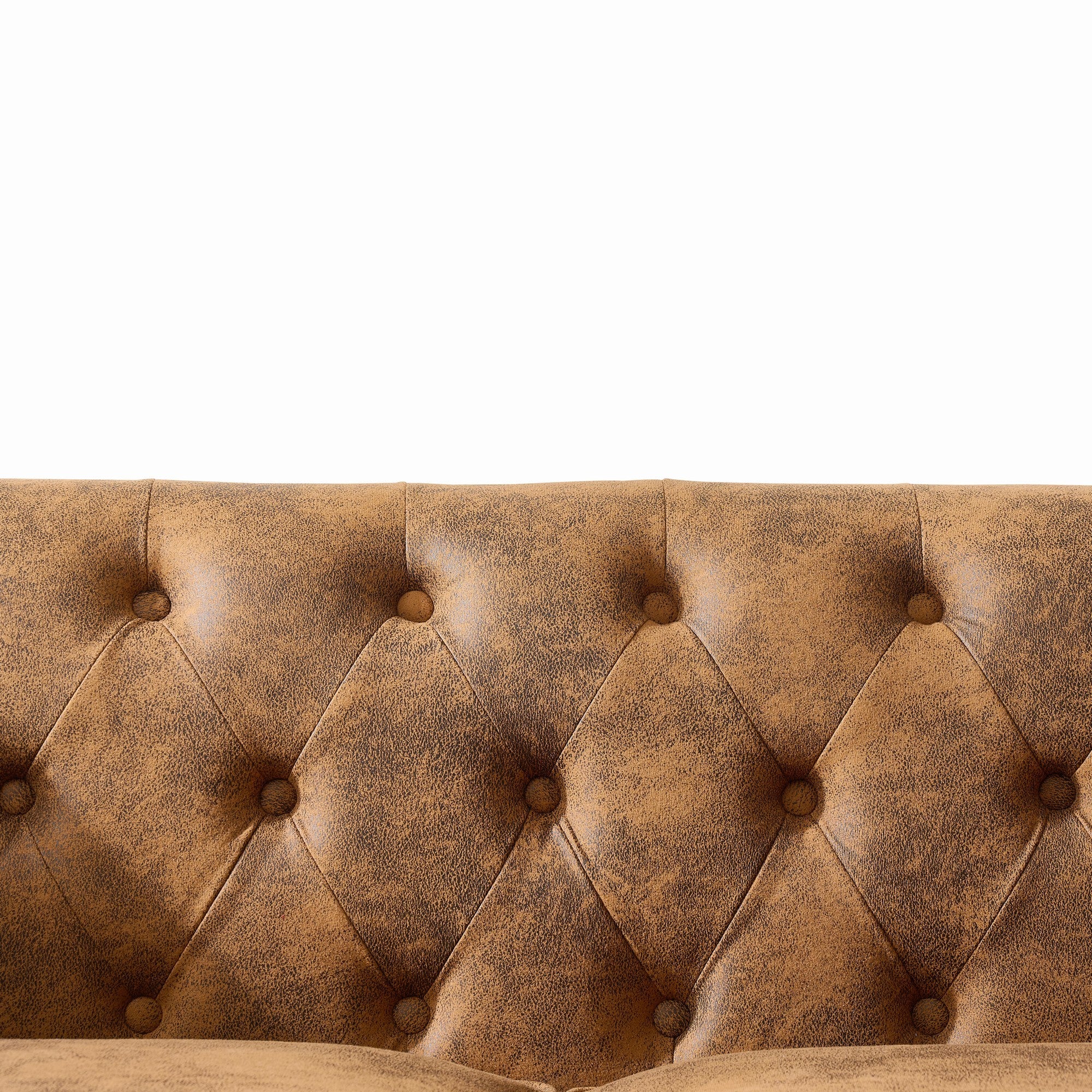 63'Chesterfield ‌tech Fabric Sofa,High-tech Fabric Roll Armrest Sofa,Upholstered Mid Century Modern Couch,2 Seater Couch for Living Room, Office, Apartment, Brown - Grand Goldman Shop
