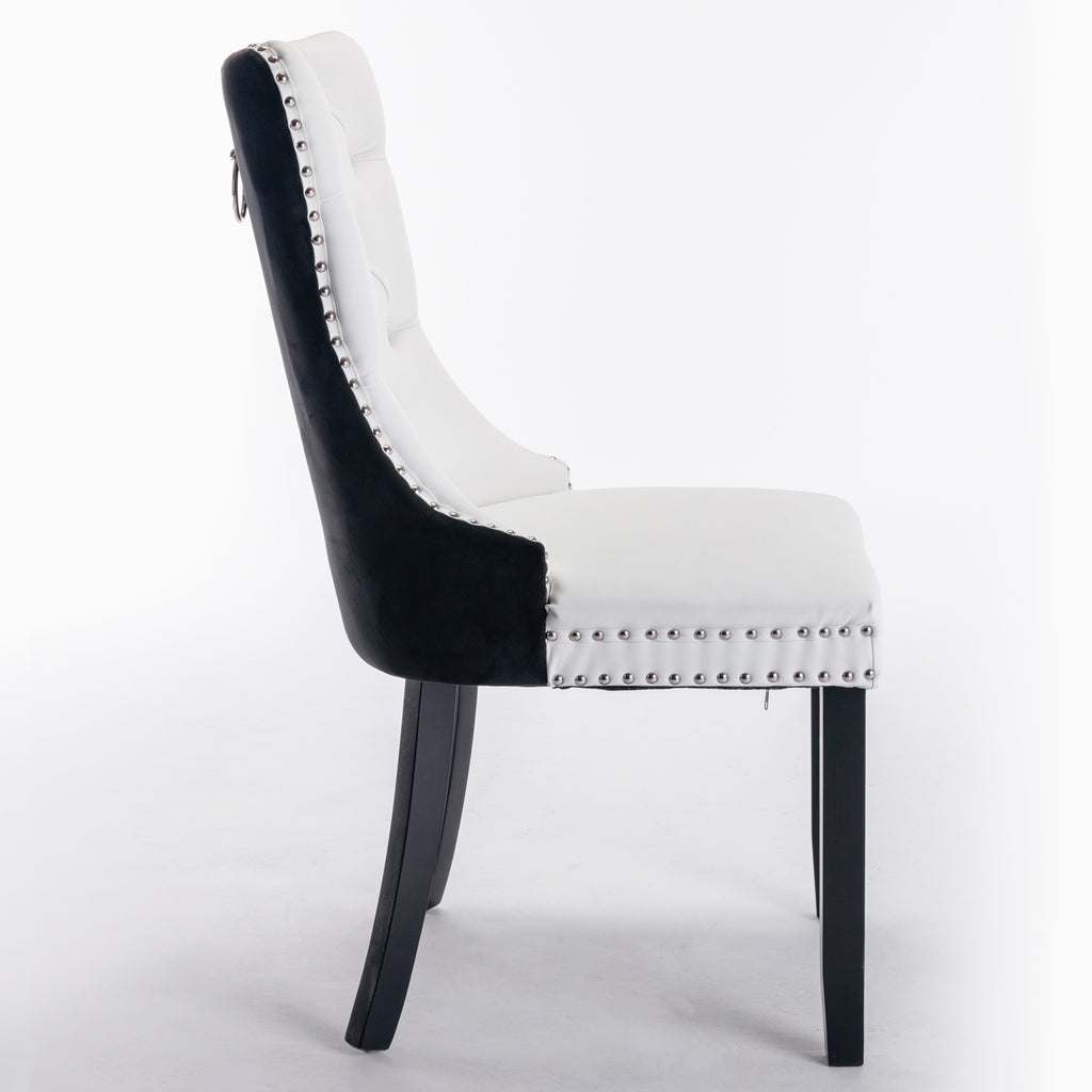 A&A Furniture,Nikki Collection Modern,High-end Tufted Solid Wood Contemporary PU and Velvet Upholstered Dining Chair with Wood Legs Nailhead Trim  2 Pcs Set,White+Black, SW2101WB - Grand Goldman Shop