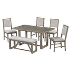 TREXM 6-Piece Retro Dining Table Set for 6, 60' Wood Kitchen Table and Chairs Set of 4 with Bench Designed Trestle Base for kitchen & Dining Room (Gray) - Grand Goldman Shop