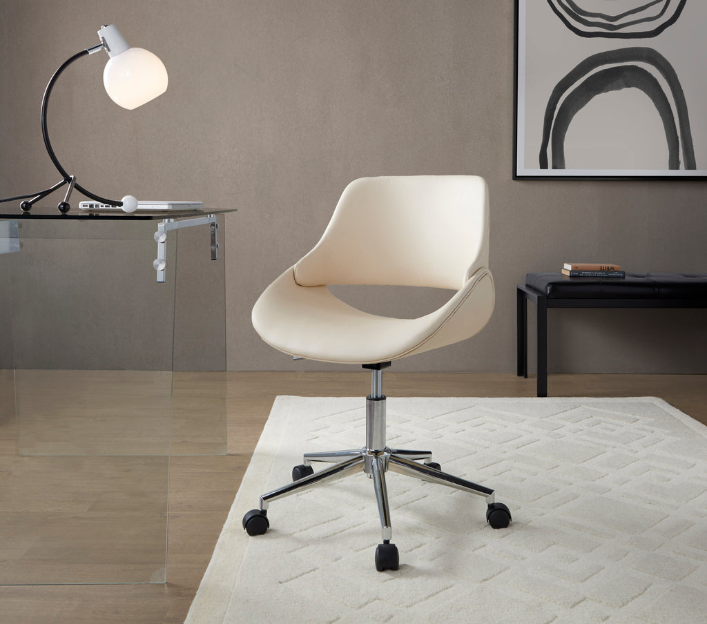 Contemporary Office Chair in Chrome Metal and Cream Faux Leather | Premium Home Decor - Grand Goldman
