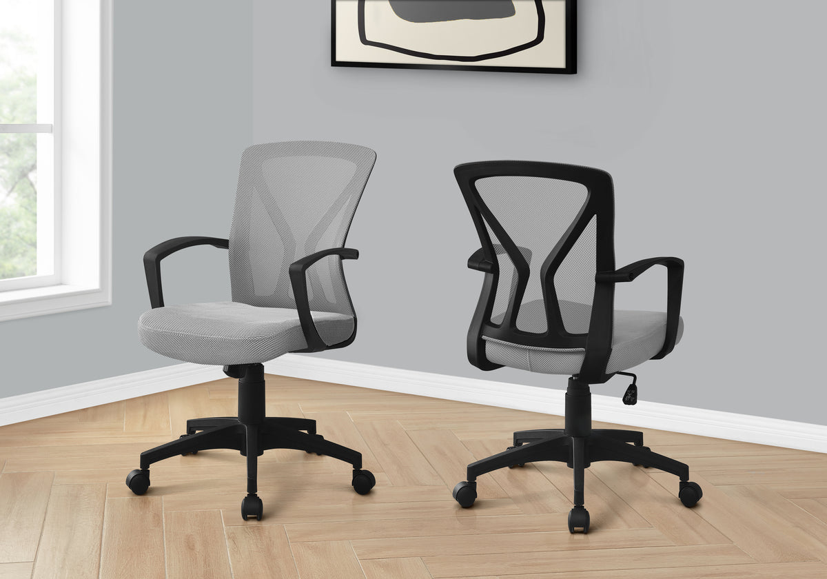 Office Chair, Adjustable Height, Swivel, Ergonomic, Armrests, Computer Desk, Work, Grey Mesh, Black Metal, Contemporary, Mode