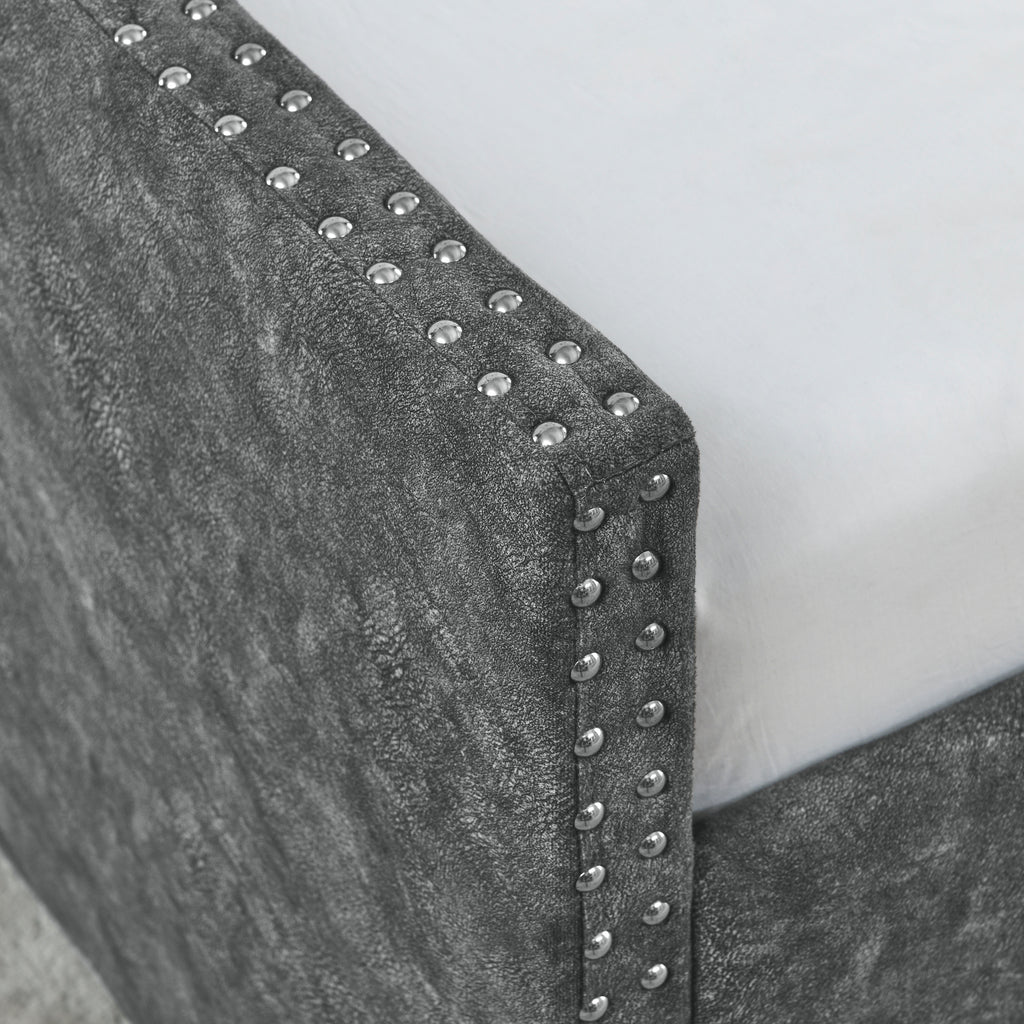 Mid-Century Grey Upholstered Tufted Daybed with Drawers and Copper Nail Trim, Queen Size (84.5'x63.5'x26.5') - Grand Goldman Shop