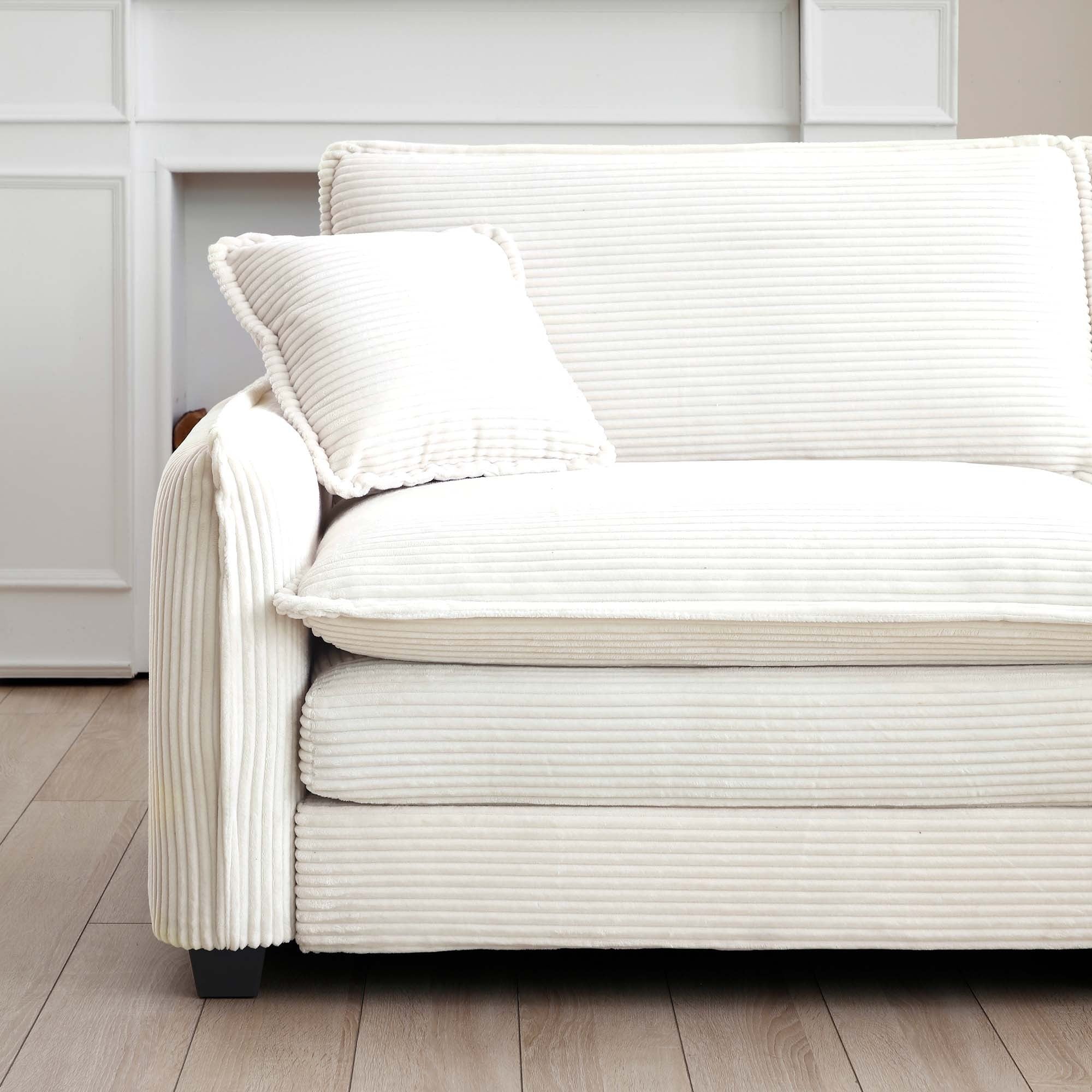 Ottoman Footstool in Corduroy Fabric, Can be Used with 2 Seater Sofas, 3 Seater Sofas and 4 Seater Sofas, Beige Corduroy Fabric - Grand Goldman Shop