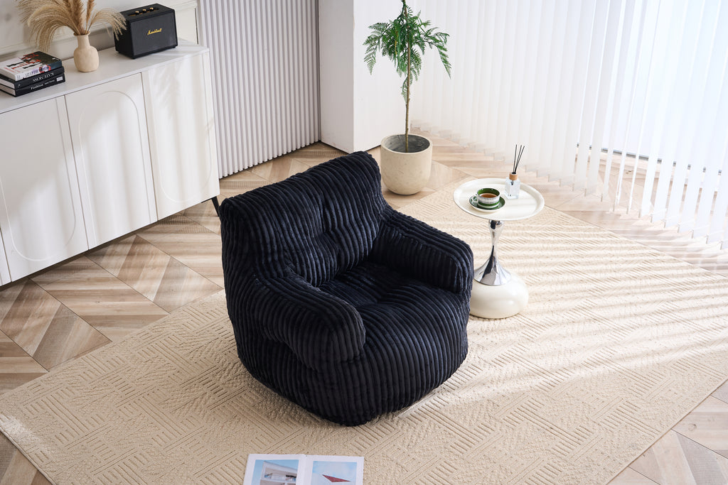010-Soft Fluffy Corduroy Fabric Bean Bag Chair Filled With Memory Sponge,Black - Grand Goldman Shop