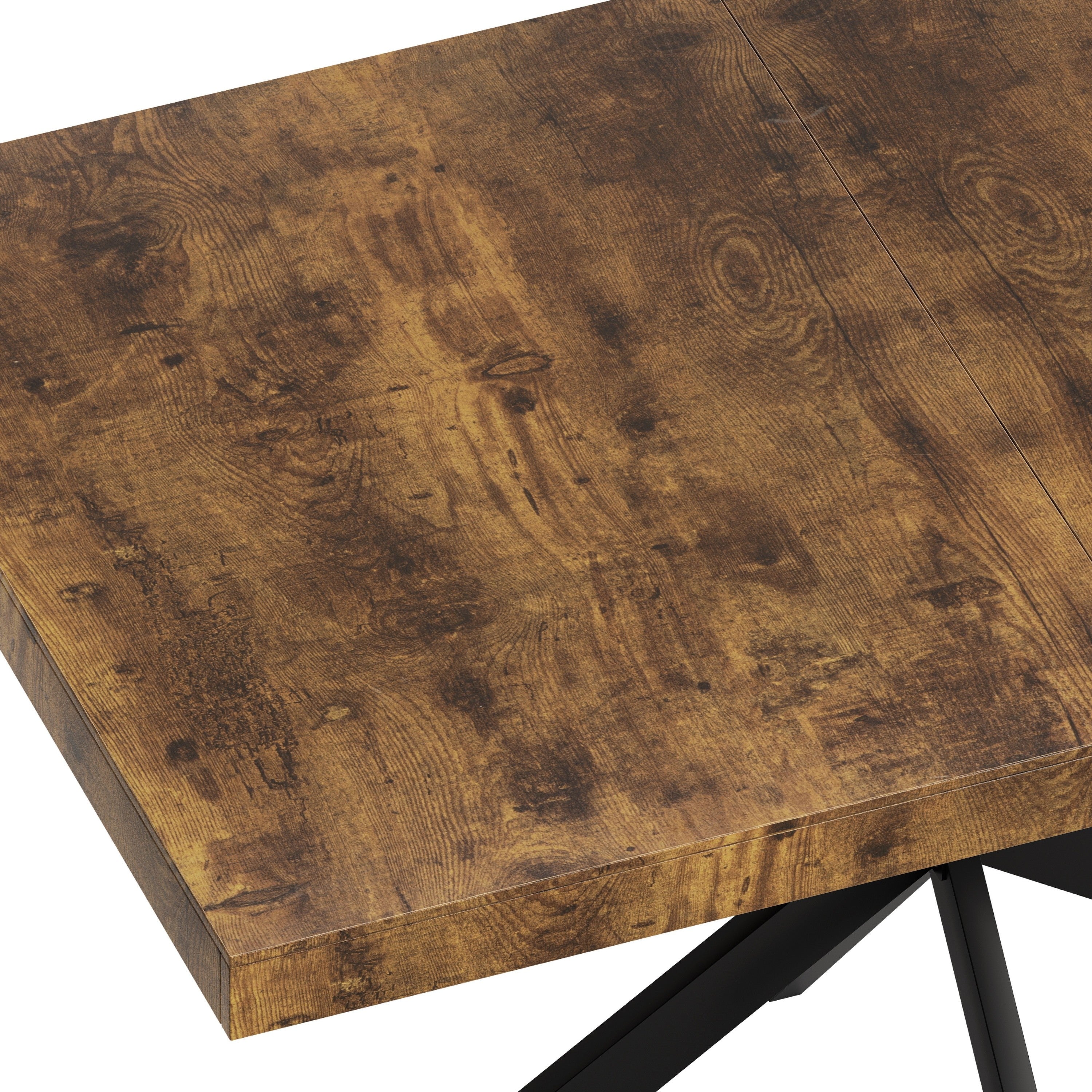 Retro Rectangular Stretch Dining Table with Antique Wood Top and Black Iron Base, Brown+Black, MDF+Metal, 55.11'-70.86'L - Grand Goldman Shop