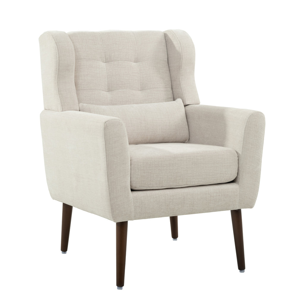Modern Accent Chair Upholstered Foam Filled Living Room Chairs Comfy Reading Chair Mid Century Modern Chair with Chenille Fabric Lounge Arm Chairs Armchair for Living Room Bedroom (Beige) - Grand Goldman Shop