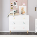 Kids 3 Drawer Dresser, White Nursery Storage Cabinet with Anti-Tip Safety Feature, Solid Wood and MDF Construction, Compact D