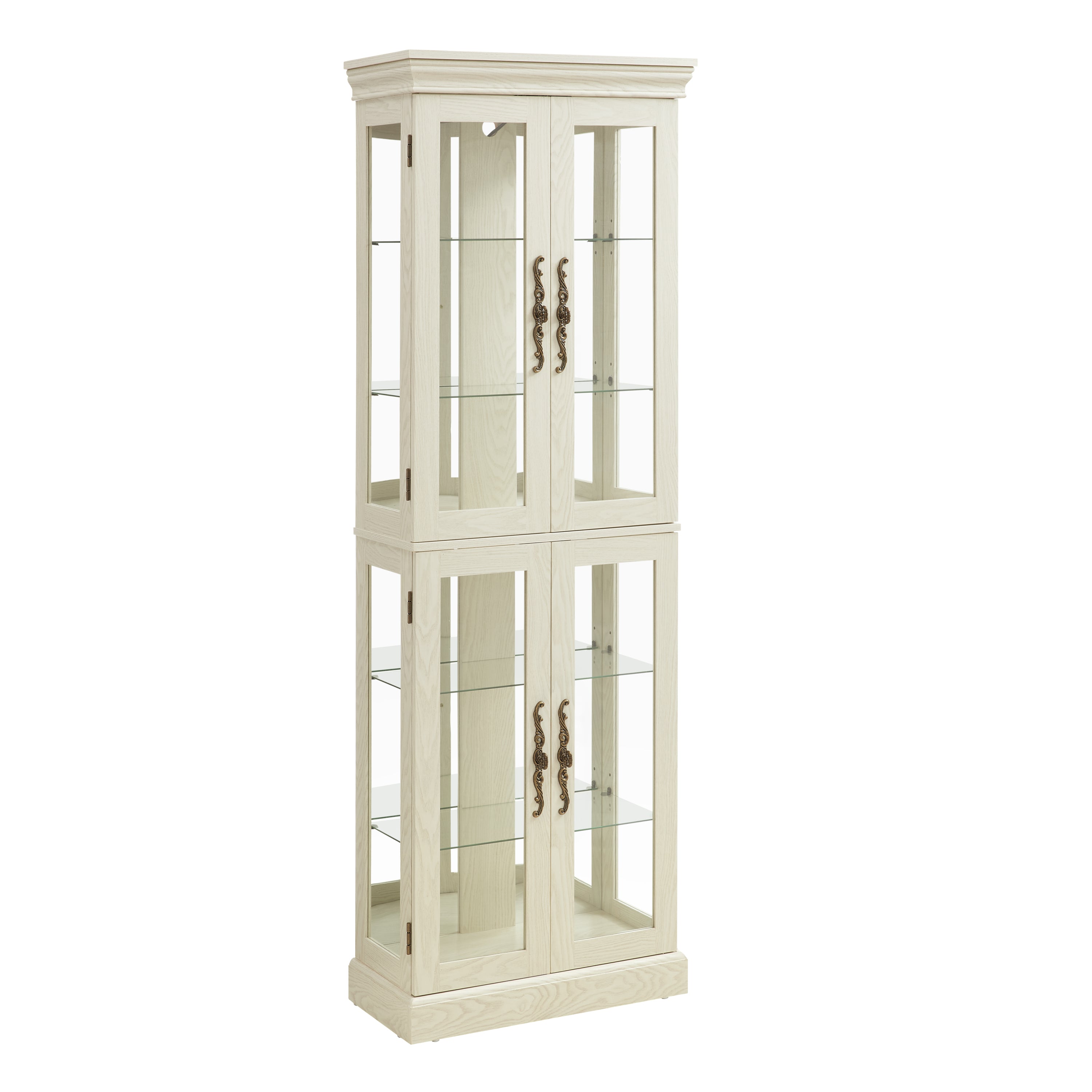 Lighted Glass Curio Display Cabinet,Display Cabinet,Glass Storage Cabinet Glass Wine cabinet Wood Frame Toy Display for Living Room, Kitchen, Pantry light bulb included Antique white - Grand Goldman Shop