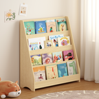 4-Tier Kids Bookshelf, Toddler Book Display Shelves, Natural Finish, Engineered Wood, 31.5 x 11.8 x 34.65 inches - Grand Gold