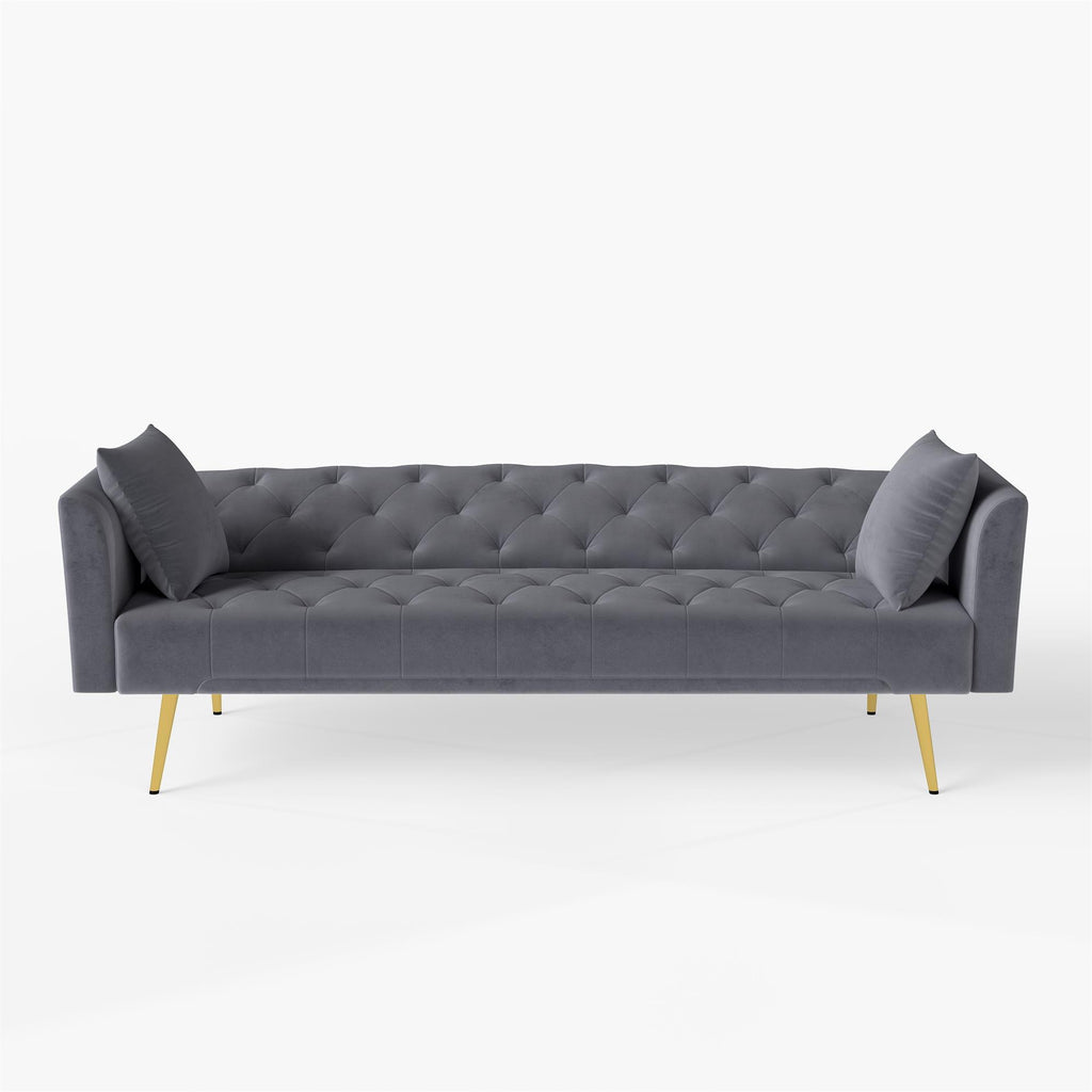 Modern convertible 72 inch foldable sleeper sofa with tufted, American retro style, made of gray velvet material, suitable for small living rooms, bedrooms and offices. gray color - Grand Goldman Shop