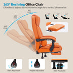 Office Chair with Foot Rest, Executive Office Chair with Arms, Reclining Computer Chair with Wheels and Lumbar Support, PU Le