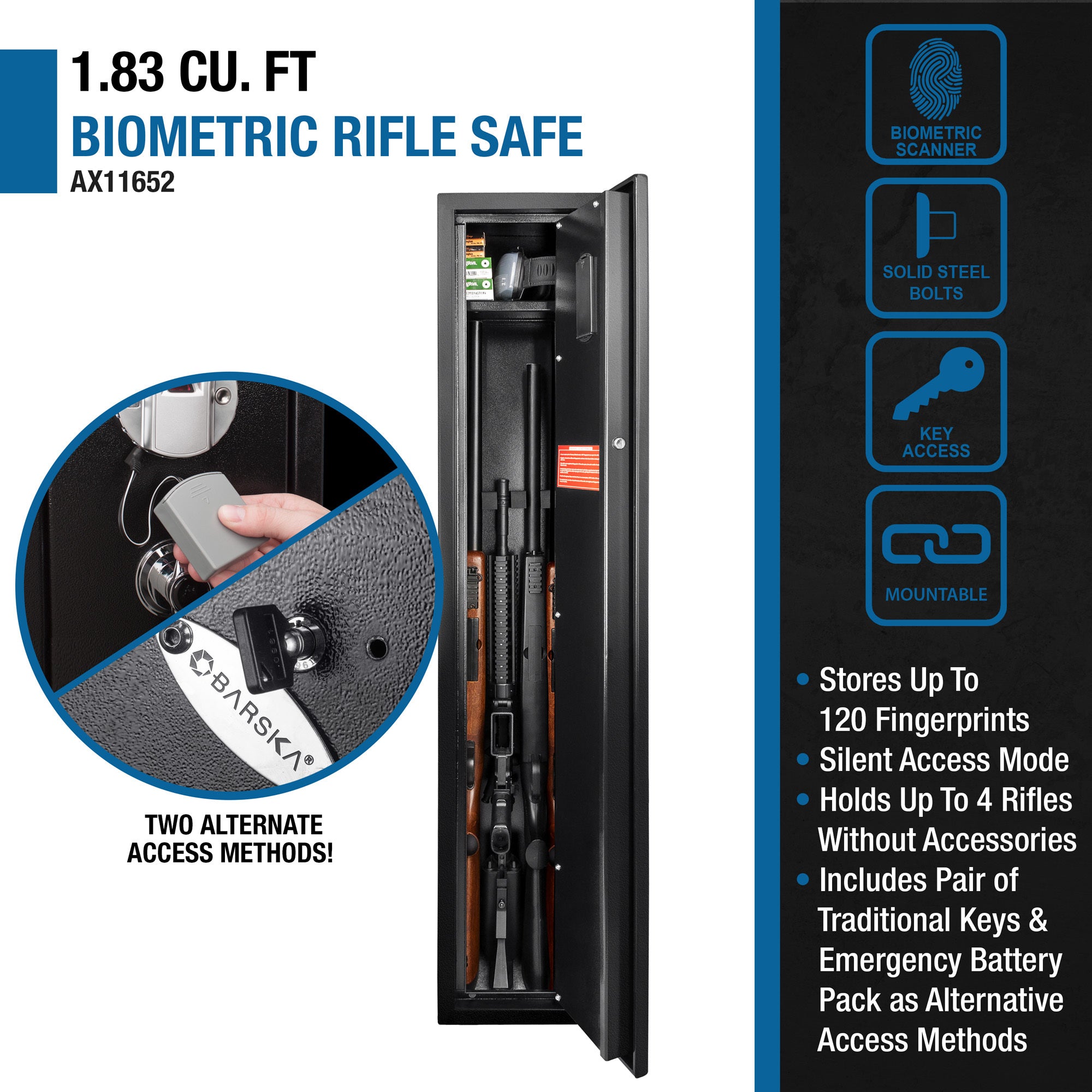 1 83 Cu Ft Biometric Rifle Safe | Premium Home Decor - Grand Goldman
