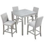 5 Piece Counter Height Table Set, Wooden Kitchen Table Set with Square Table and 4 Upholstered Chairs, Counter Height Dining Table with Crystal Decoration and Chair Set, Silver Grey - Grand Goldman Shop