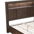 KENZO Modern King 5-Piece Storage Bedroom Set in Walnut Finish with LED Headboard, Bluetooth Speakers, USB Ports, Dresser, Mirror, Nightstand and Chest - Grand Goldman Shop