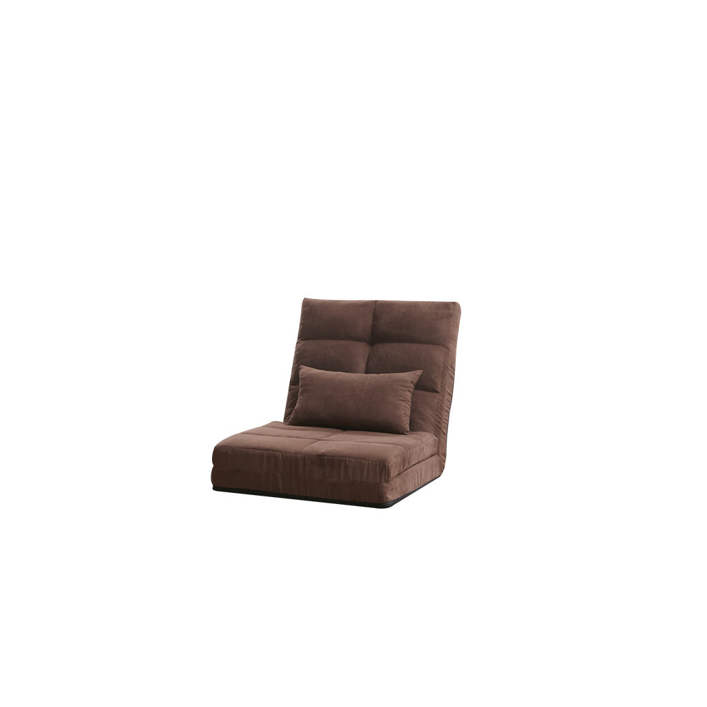 Modern Triple Fold-Down Brown Metal Frame Sofa Bed with 5 Reclining Positions and Pillow – Adjustable Upholstered Floor Couch for Gaming or Guest Room - Grand Goldman Shop