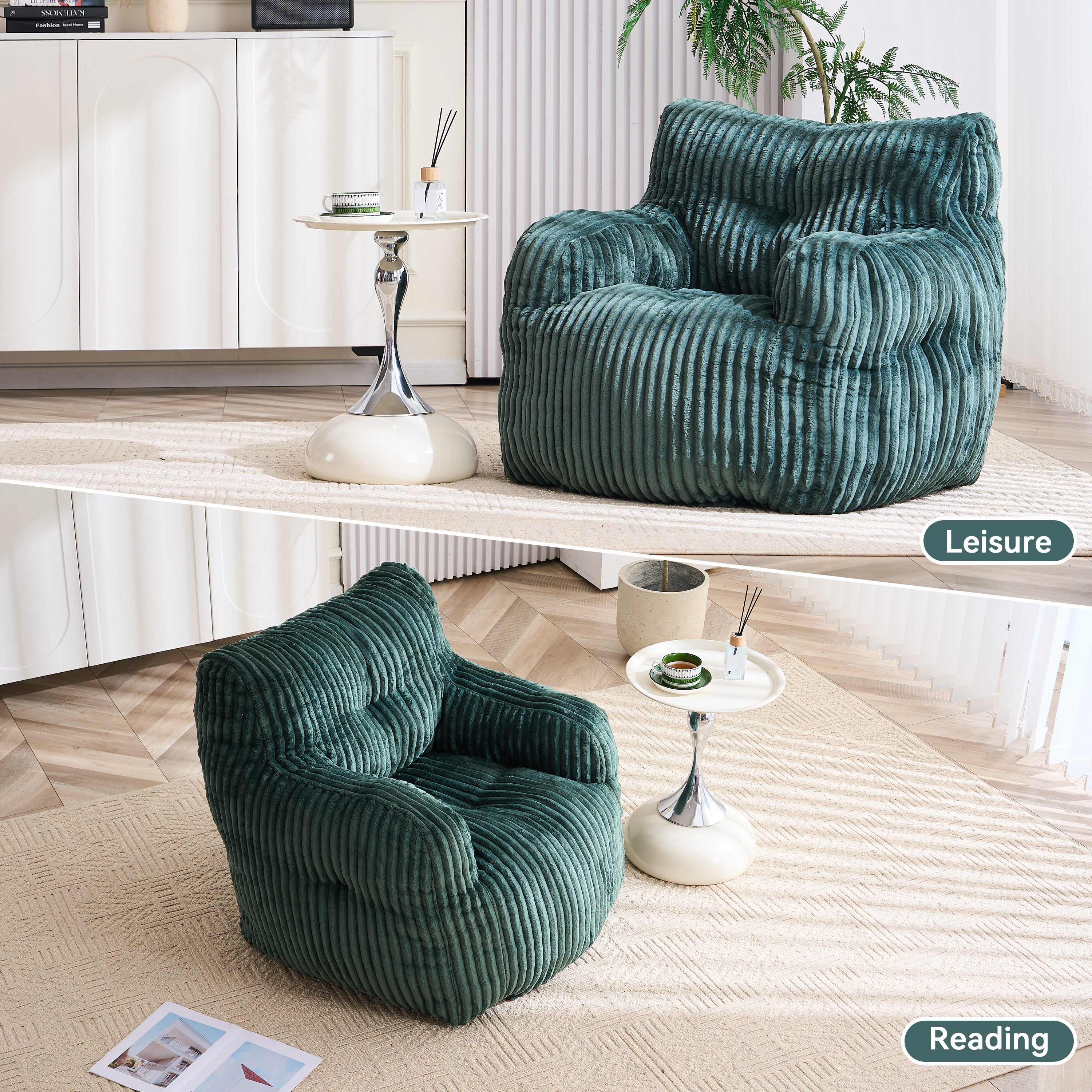 010-Soft Fluffy Corduroy Fabric Bean Bag Chair Filled With Memory Sponge,Green - Grand Goldman Shop