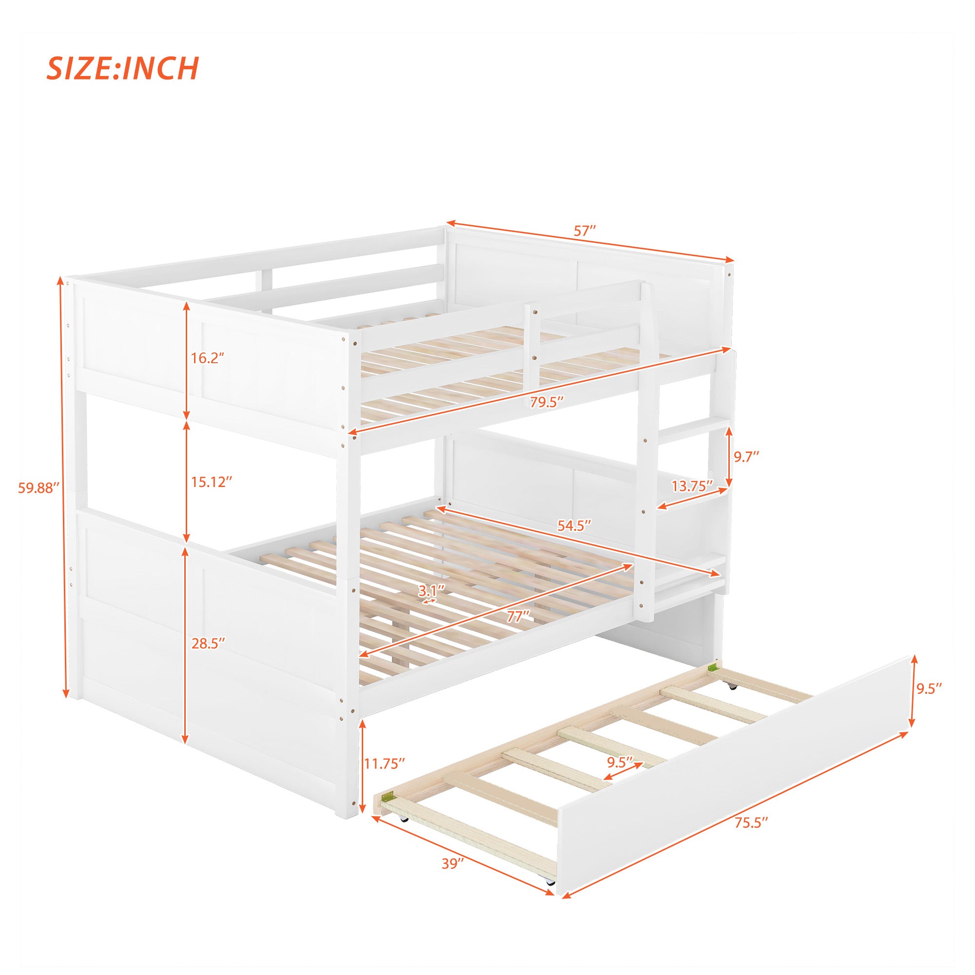 Brawnson Full over Full Bunk Bed with Twin Trundle, White - Grand Goldman Shop