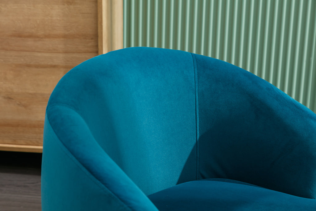 Velvet Fabric Swivel Accent Armchair Barrel Chair With Black Powder Coating Metal Ring,Teal - Grand Goldman Shop