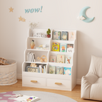 Kids Bookshelf with 2 Storage Drawers, Front-Facing Children's Bookcase and Toy Organizer, Multi-Tier Reading Shelf for Toddl