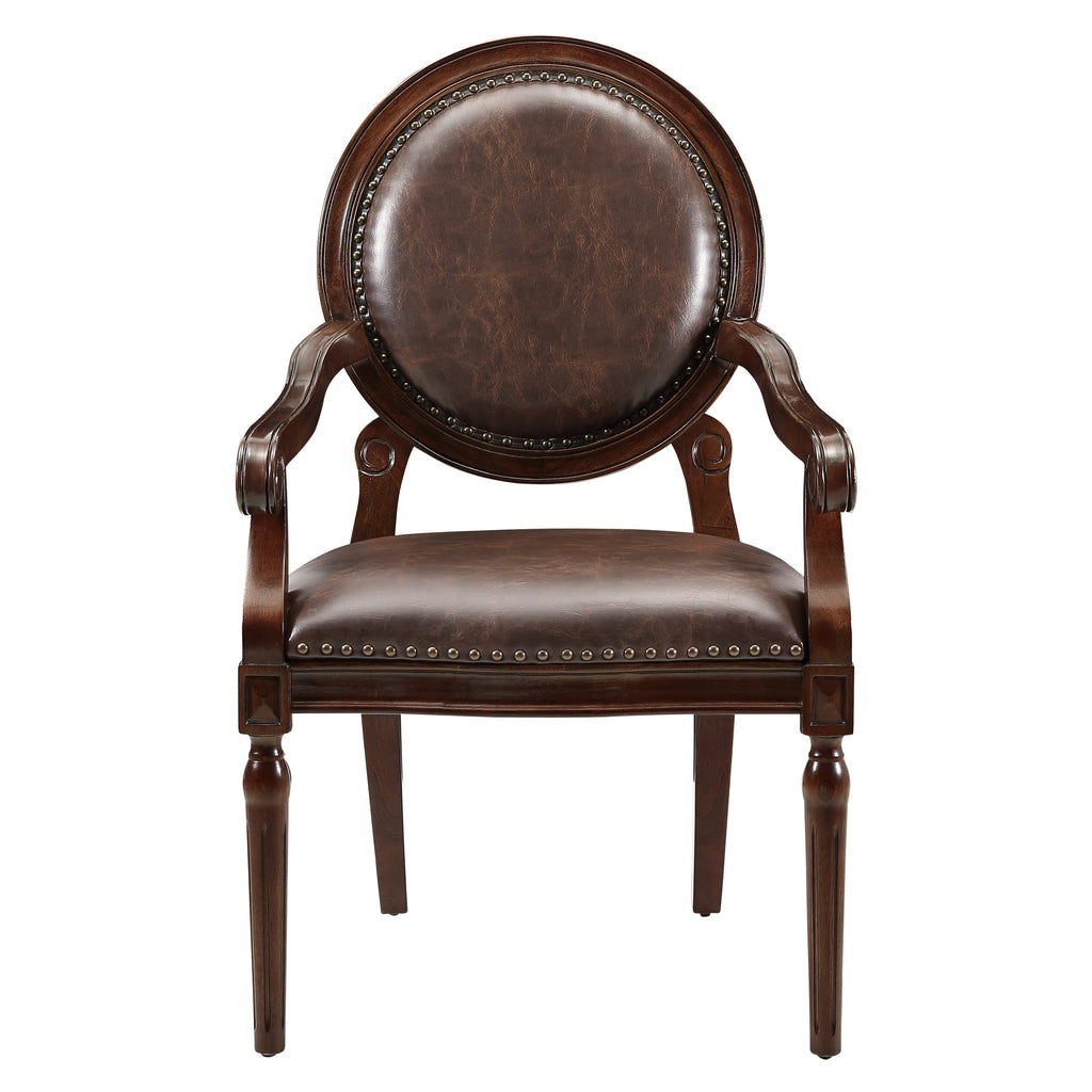 Formal Traditional Armchair Dark Brown Faux Leather Upholstery Nailhead Trim Solid Wood Furniture 1pc Classic Desk Chair - Gr