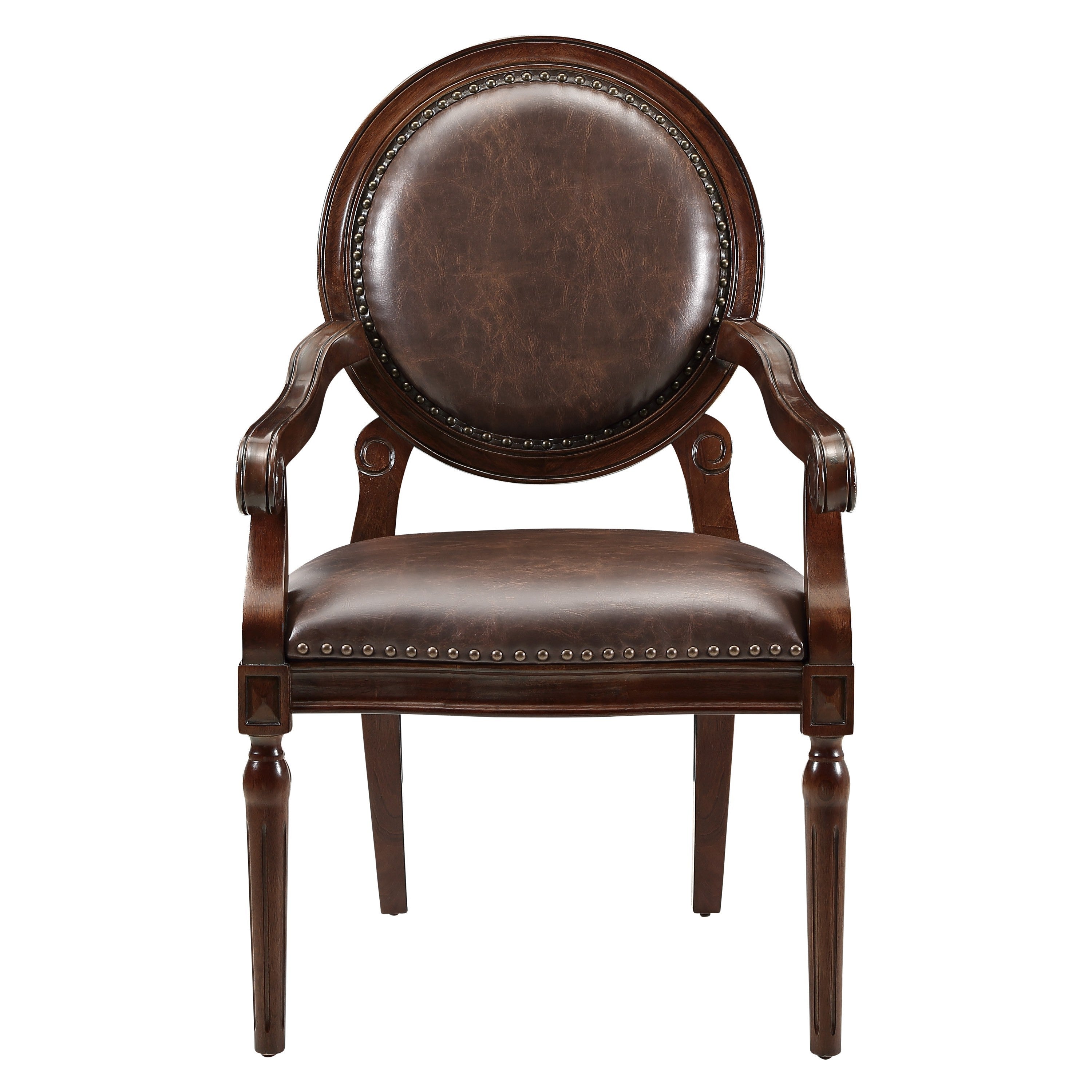 Formal Traditional Armchair Dark Brown Faux Leather Upholstery Nailhead Trim Solid Wood Furniture 1pc Classic Desk Chair - Gr