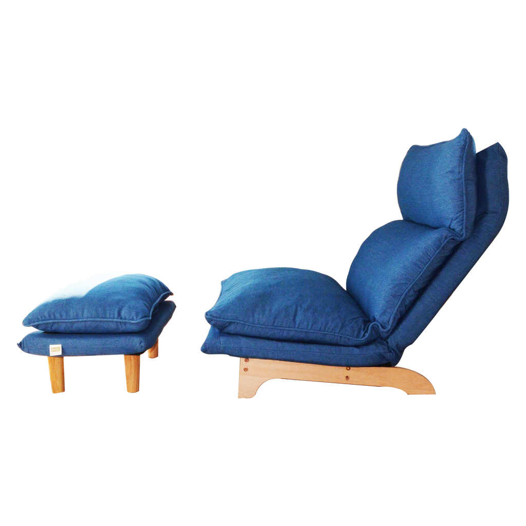 Modern Dark Blue Metal Frame Foldable Reclining Floor Chair – Lazy Leisure Sofa for Balcony or Bedroom - Grand Goldman Shop