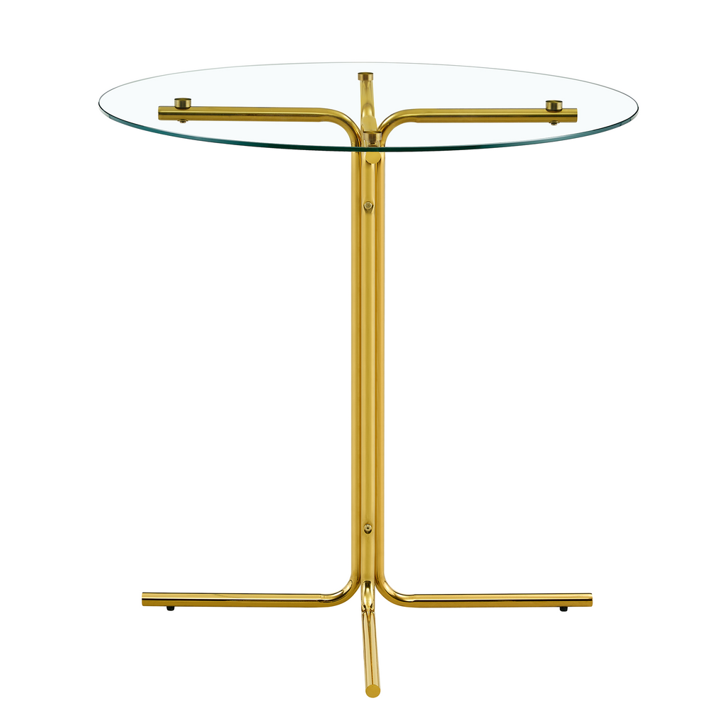 Round glass bar high table, 36 inch round bar table, tempered glass tabletop, sturdy gold chrome plated four column support, suitable for transparent round bar tables in small spaces, kitchens - Grand Goldman Shop