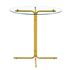 Round glass bar high table, 36 inch round bar table, tempered glass tabletop, sturdy gold chrome plated four column support, suitable for transparent round bar tables in small spaces, kitchens - Grand Goldman Shop