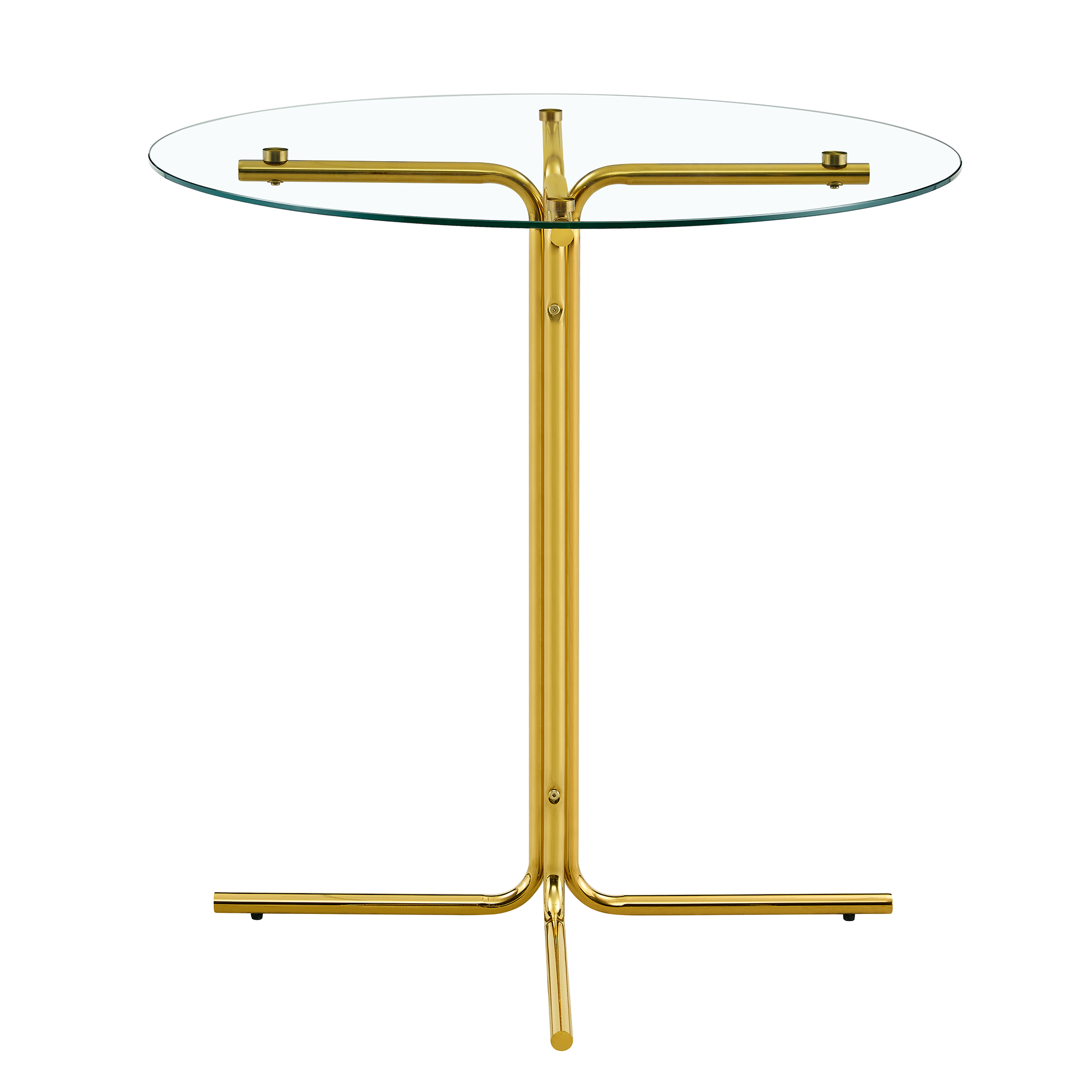 Round glass bar high table, 36 inch round bar table, tempered glass tabletop, sturdy gold chrome plated four column support, suitable for transparent round bar tables in small spaces, kitchens - Grand Goldman Shop