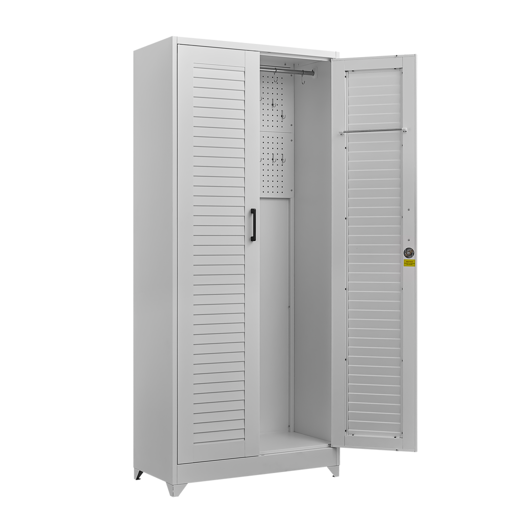 Metal Broom Closet, Garage Storage Cabinet, Tool Chest Bathroom Cabinet with Locking Doors and Wheels, Tall Utility Cabinet w